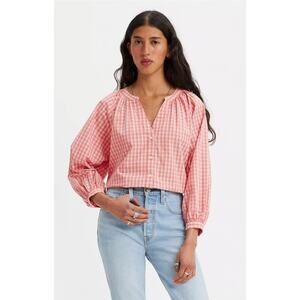 Levis Lainey Blouse Orange Plaid 100% Cotton Sz XXL Boho Artist NWOT